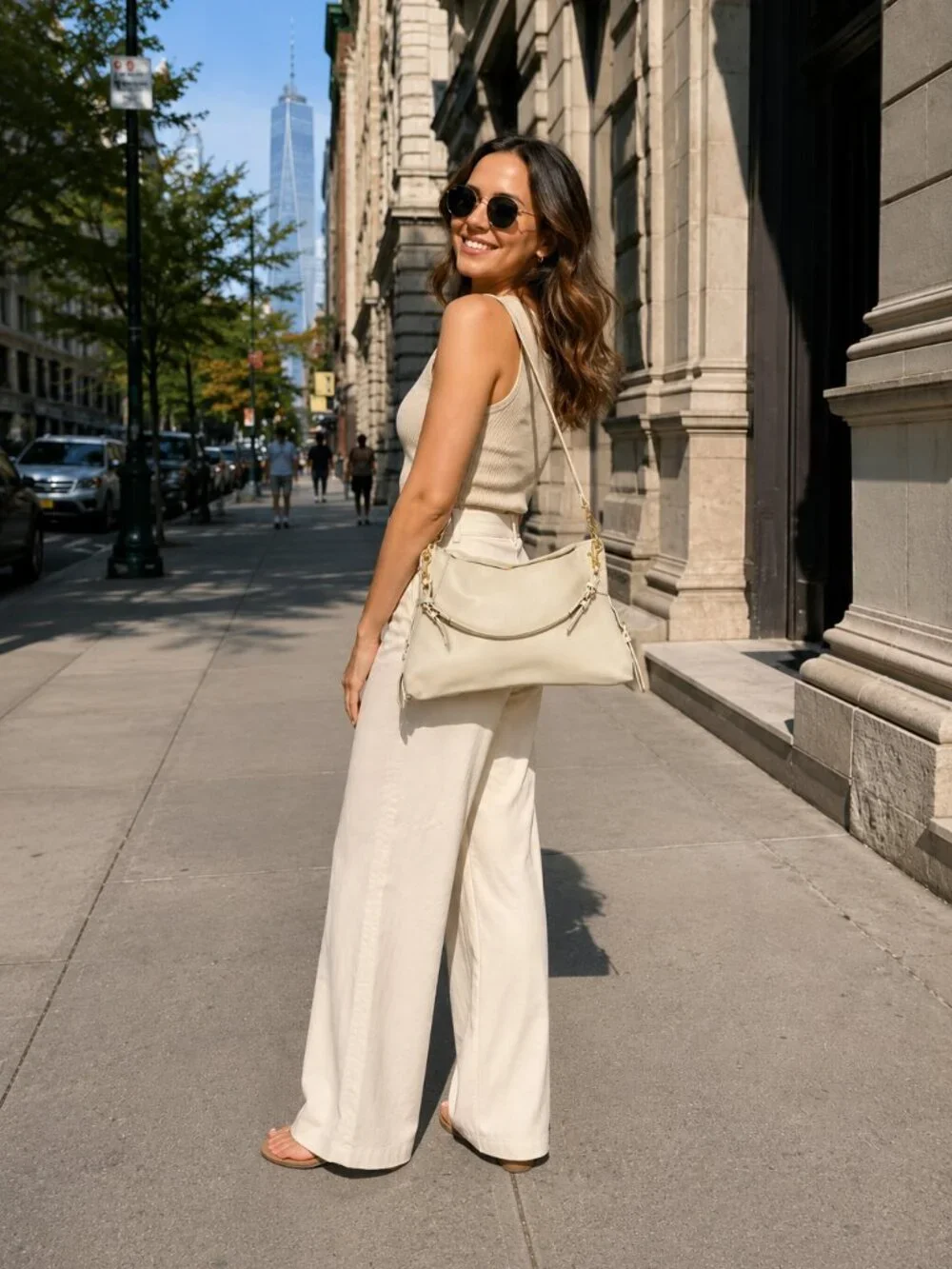 Italian Leather Slouchy Hobo Bag, East-West Minimalist Everyday Tote